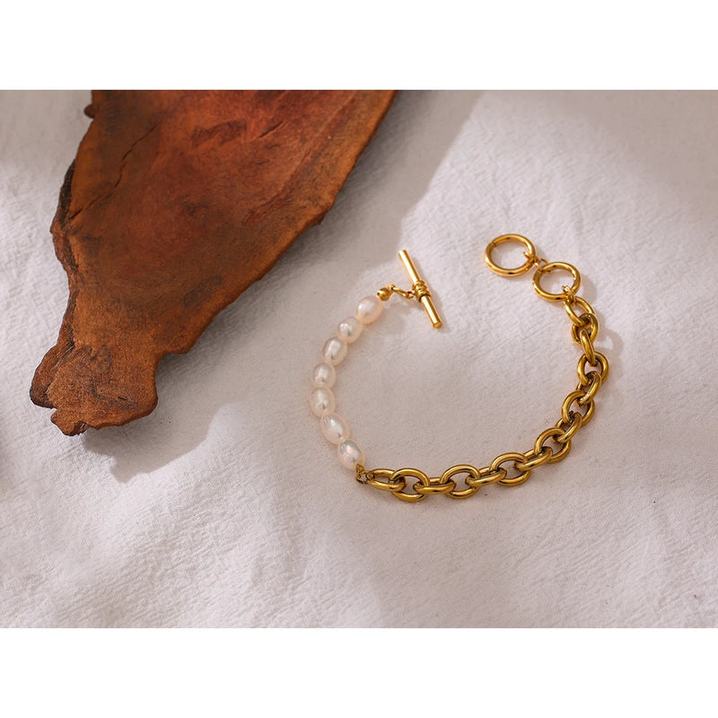 Pearl Toggle-Clasps Chain Bracelet