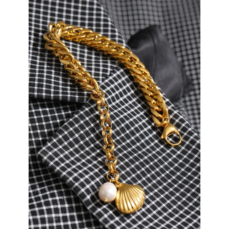 Golden Shell & Natural Pearl Bracelet