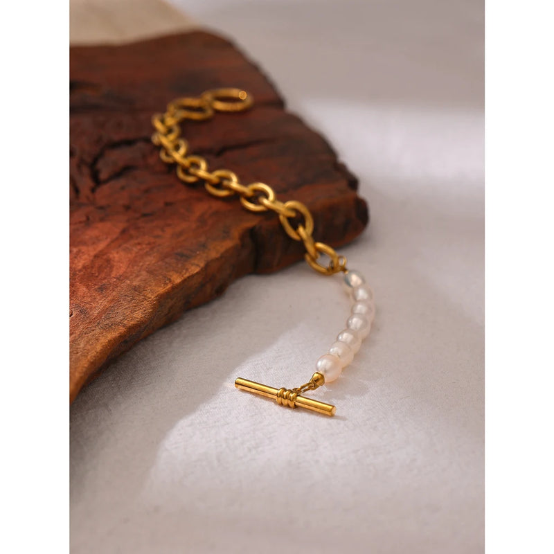 Pearl Toggle-Clasps Chain Bracelet