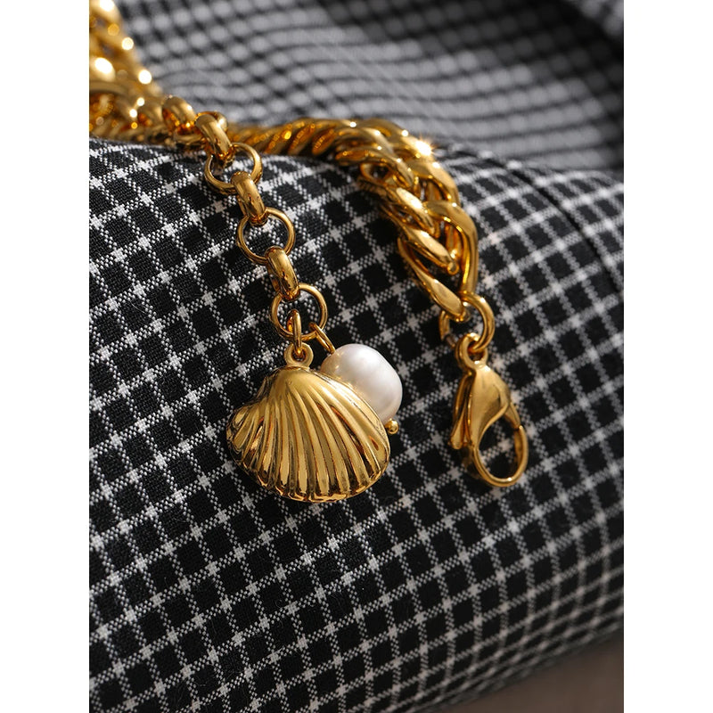 Golden Shell & Natural Pearl Bracelet