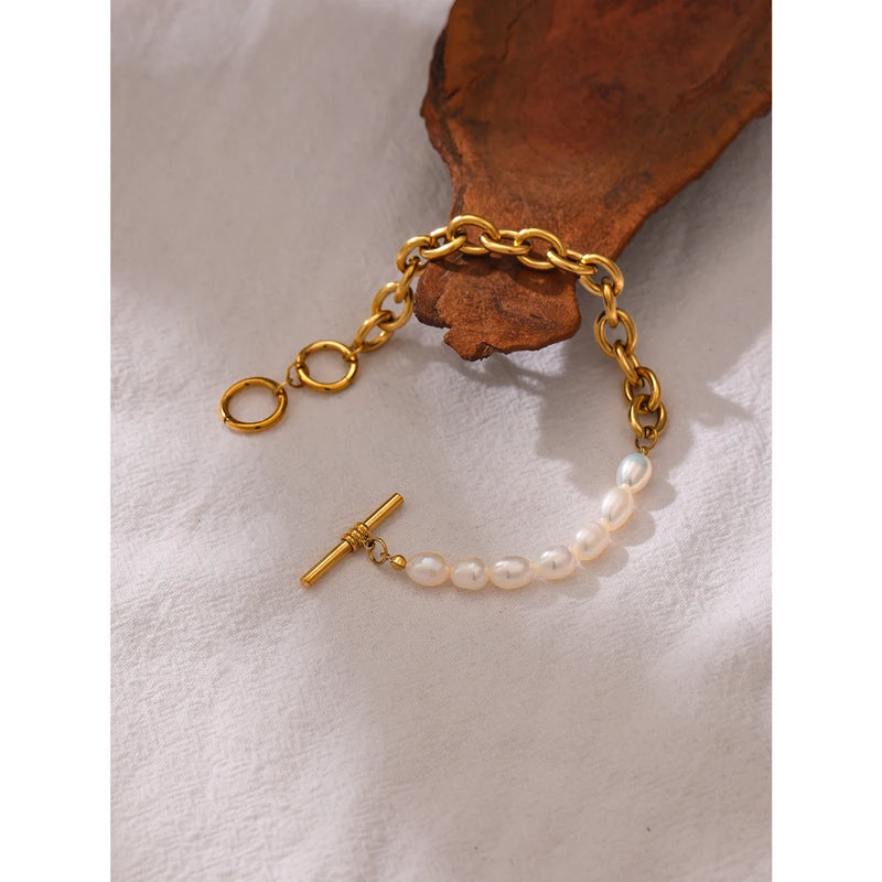 Pearl Toggle-Clasps Chain Bracelet