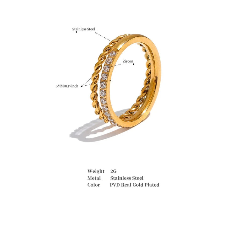 Golden Twirl: A Cubic Zirconia Double Band Ring