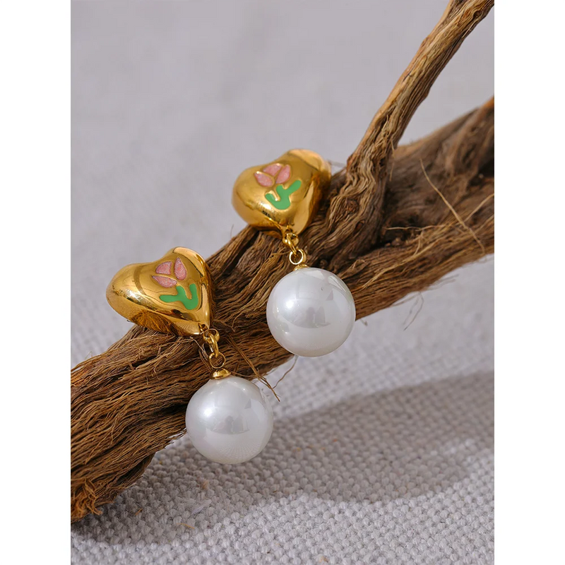 Heart & Pearls Drop Earrings