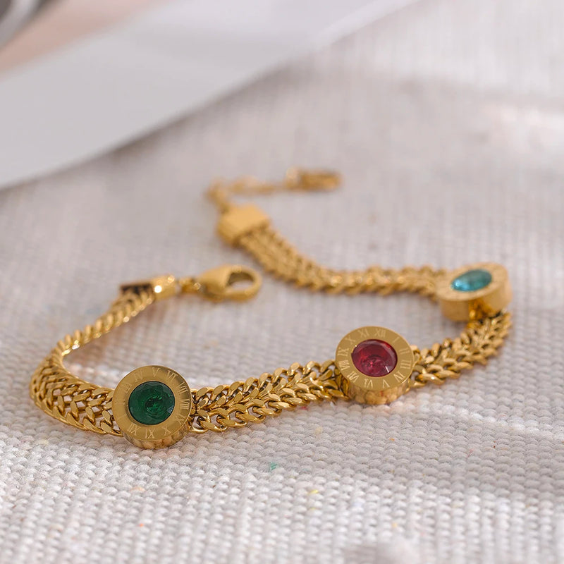 Chromatic Gleam: A Multi-Stone Chain Bracelet