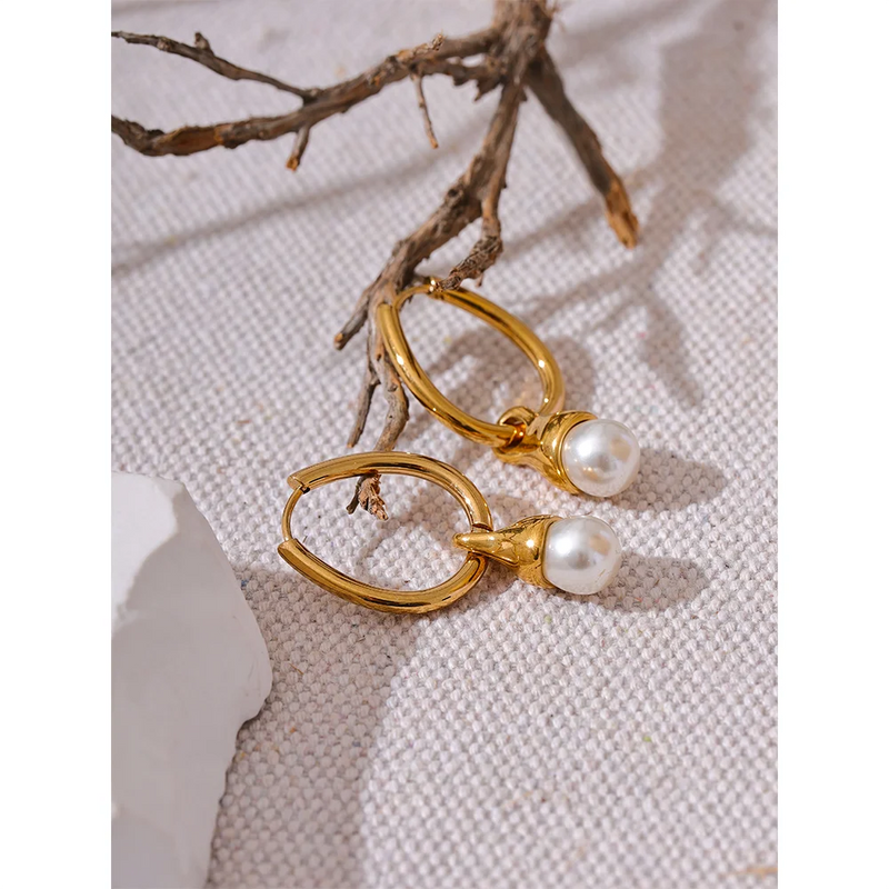 Imitation Pearls Drop Hoop Earrings