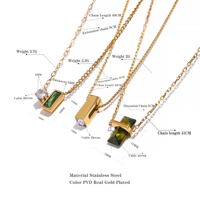 Olive Green Cubic Zirocnia simple Necklaces