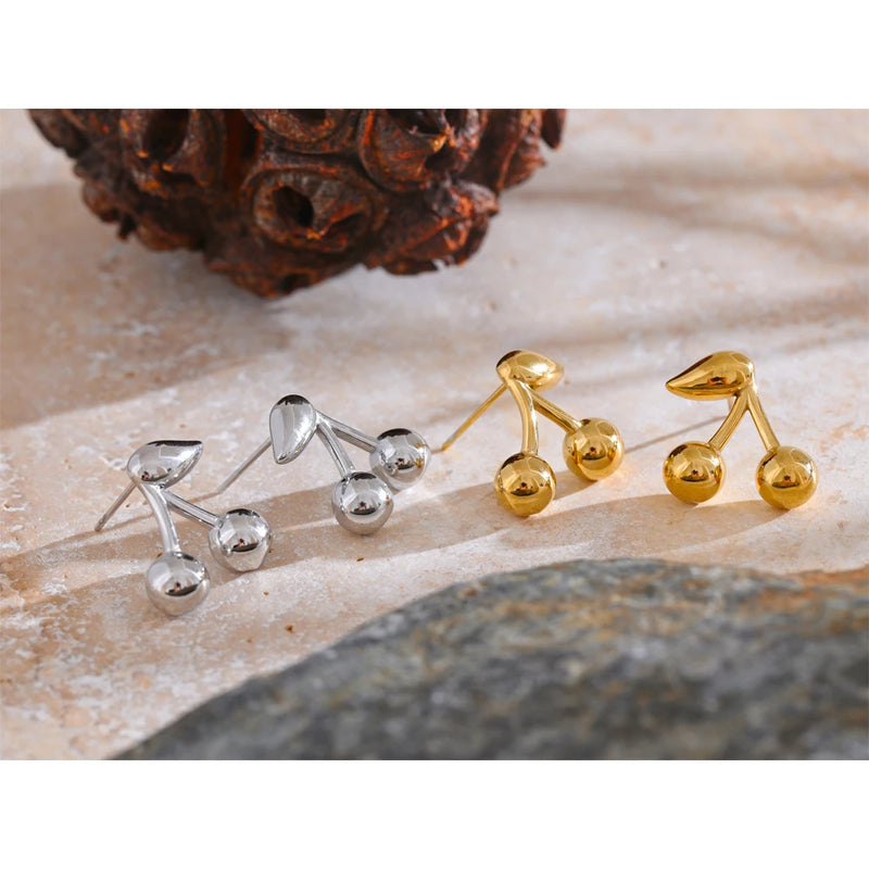 Golden Cherry Stud Earrings