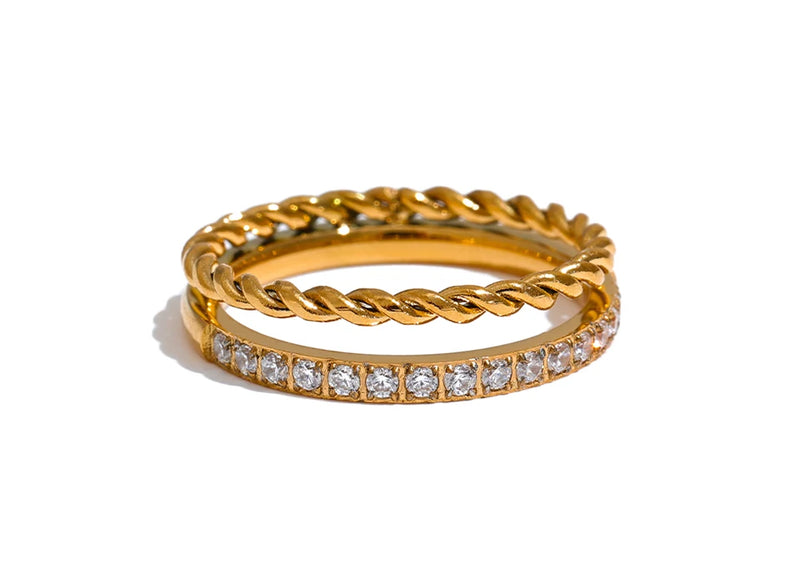 Golden Twirl: A Cubic Zirconia Double Band Ring