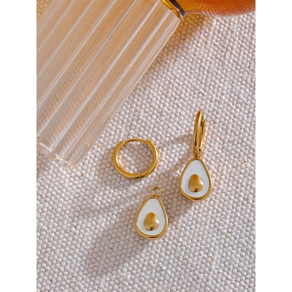 Golden Avocado Drop Hoop Earrings