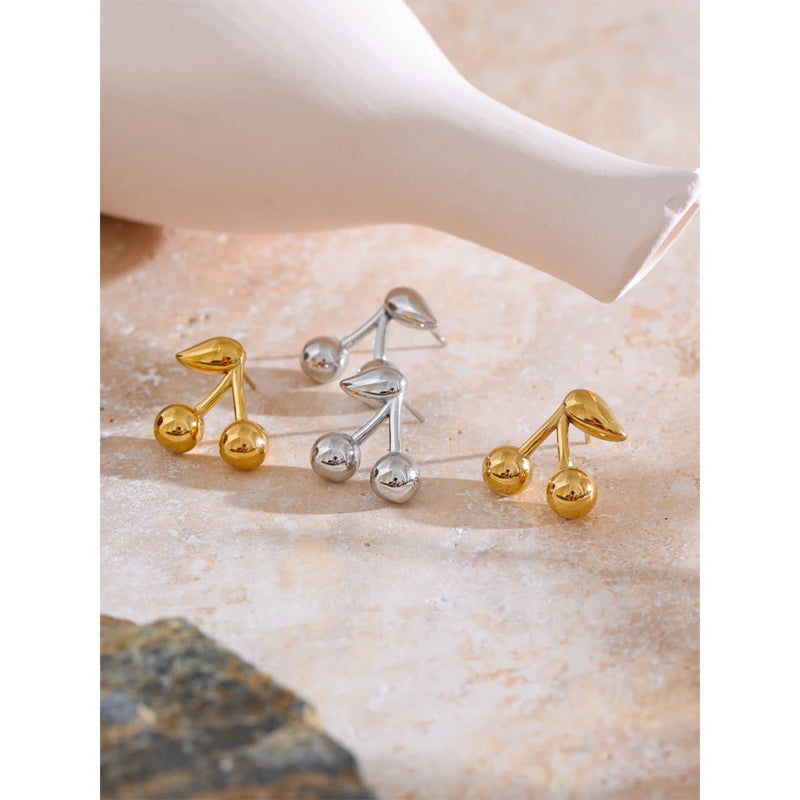 Golden Cherry Stud Earrings