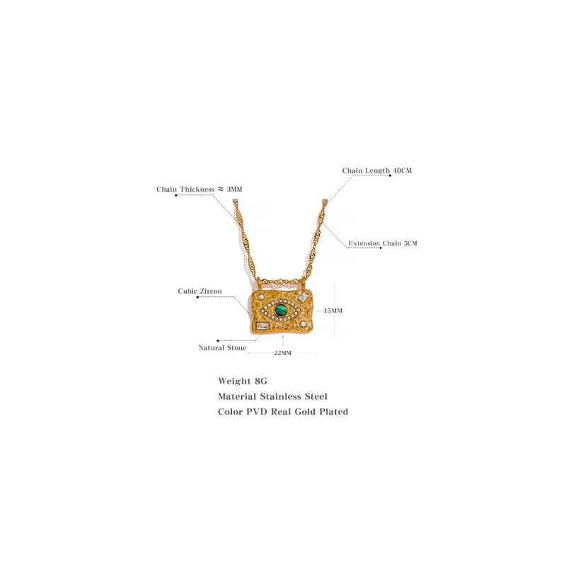 Stone Eye & Bead Zircon Square Pendant Necklace