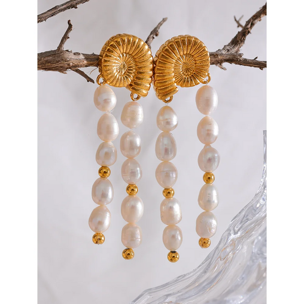 Pearls Tassel Shell Drop Earrings