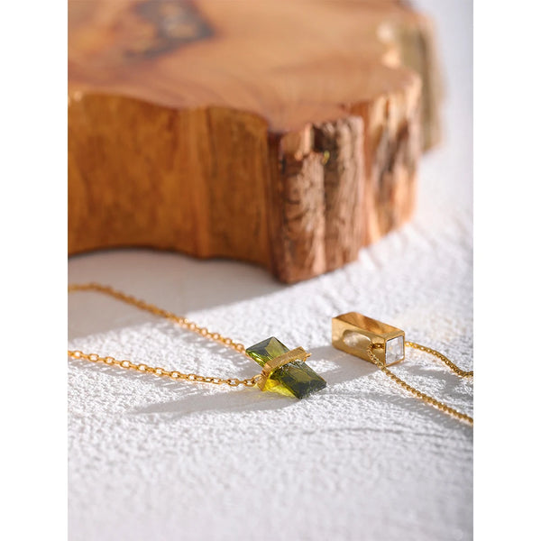 Olive Green Cubic Zirocnia simple Necklaces