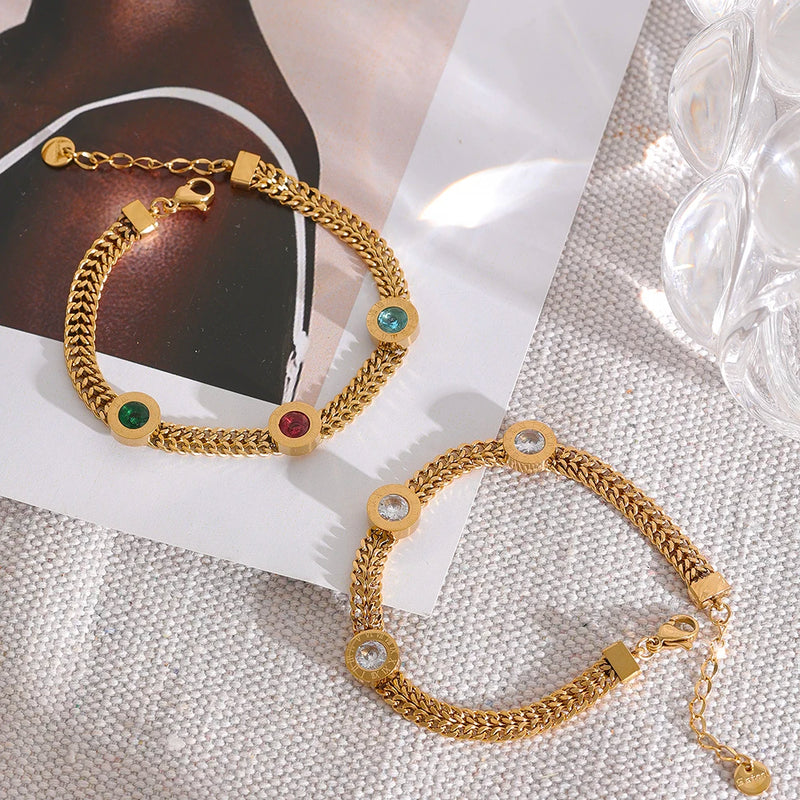 Chromatic Gleam: A Multi-Stone Chain Bracelet