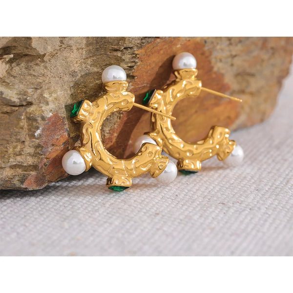 Pearl Green Cubic Zirconia Hoop Earrings