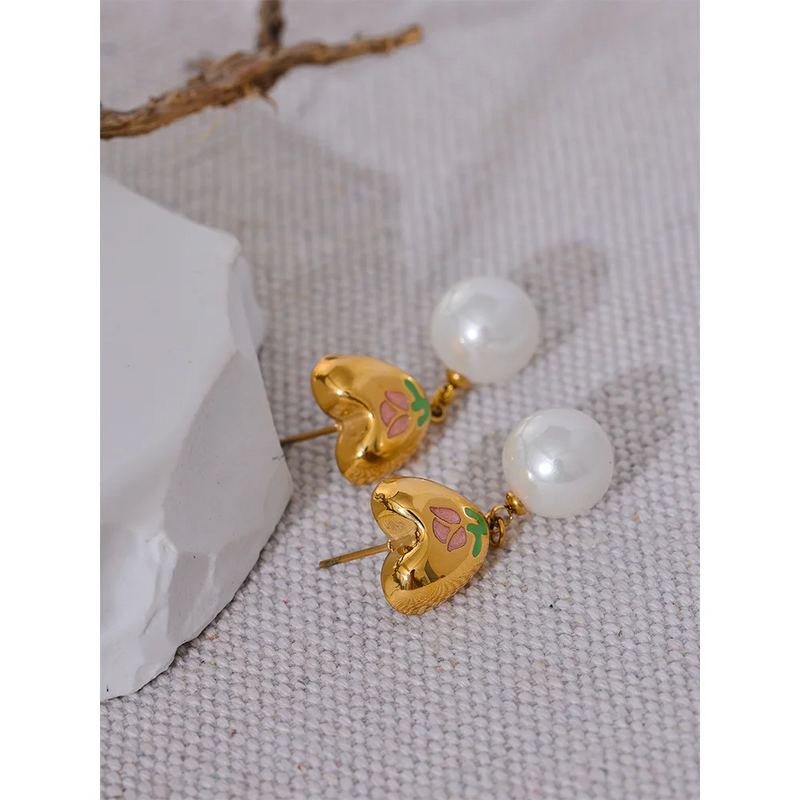 Heart & Pearls Drop Earrings