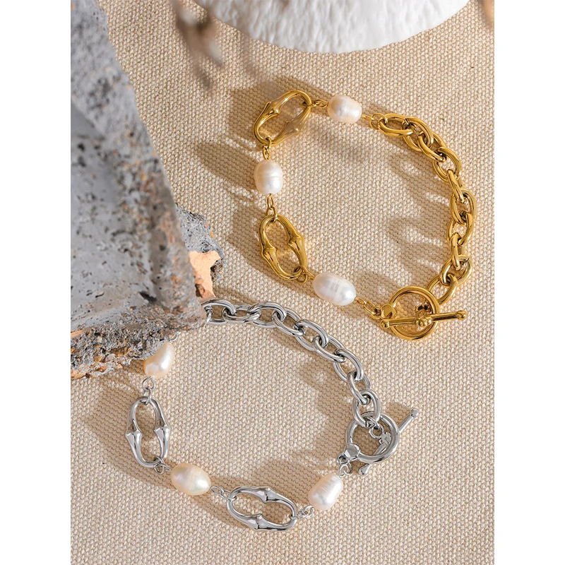 Natural Pearl Chain Toggle-Clasps Bracelet