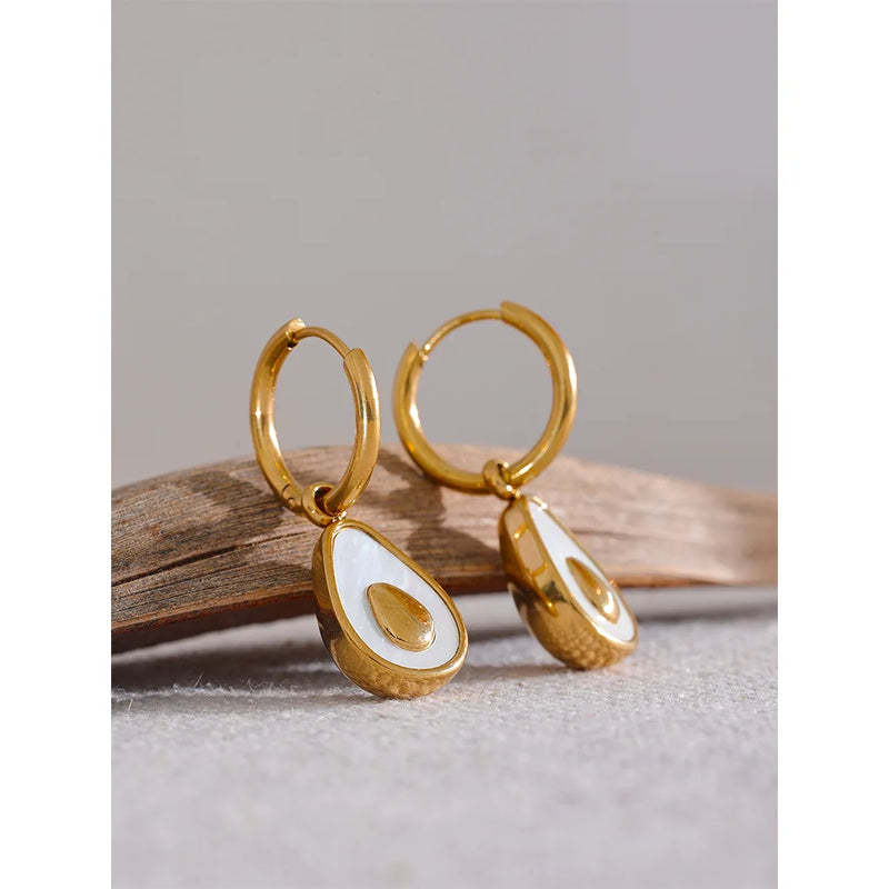 Golden Avocado Drop Hoop Earrings