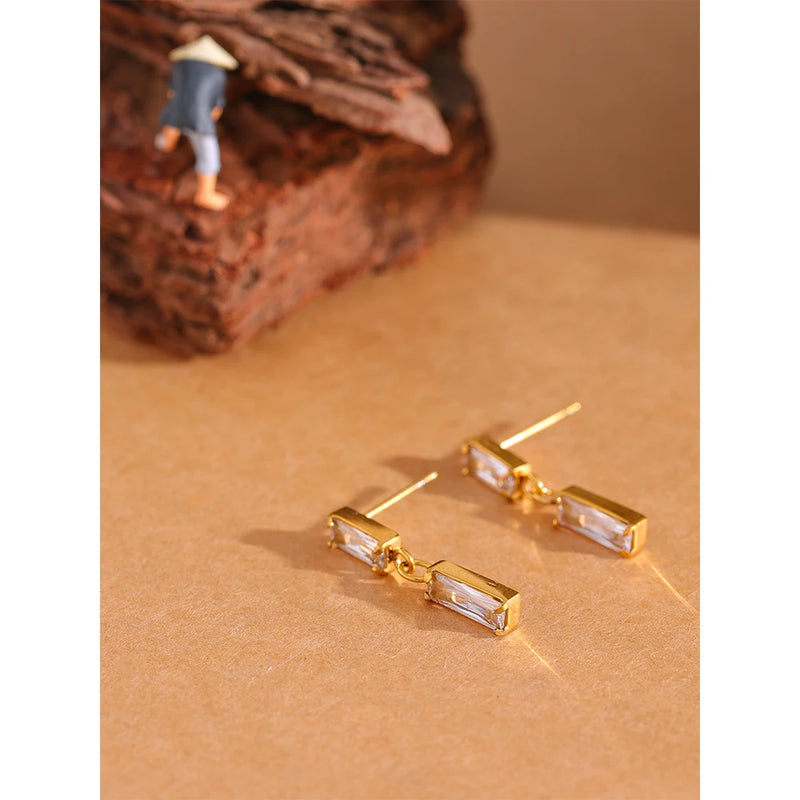 Cubic Zirconia Square Drop Earrings