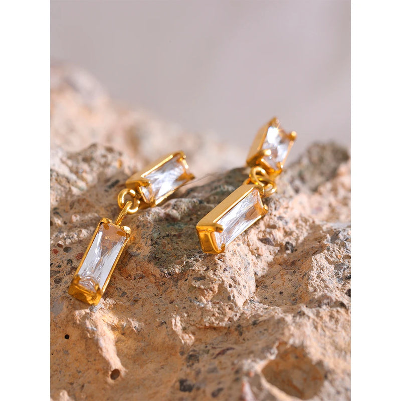 Cubic Zirconia Square Drop Earrings