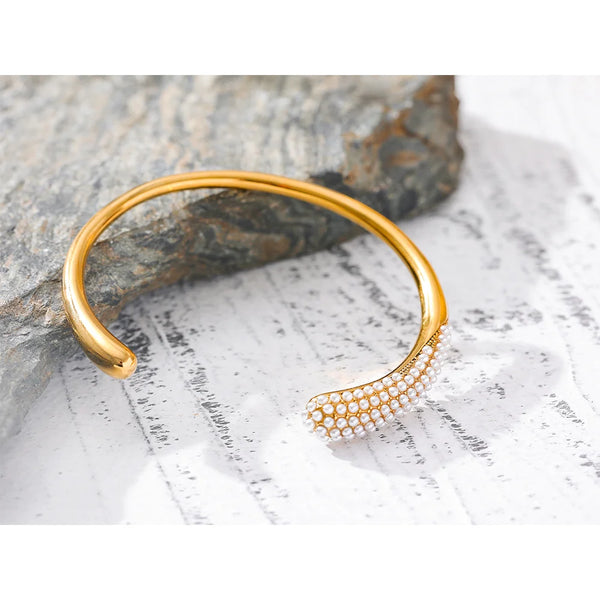 Imitation Pearls Geometric Smooth Cuff Bracelet Bangle