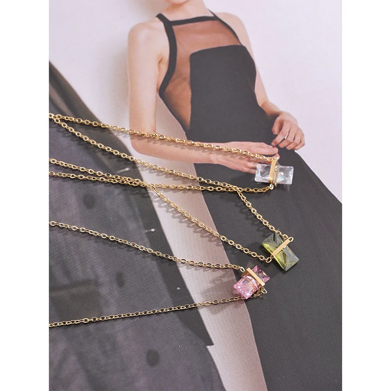 Olive Green Cubic Zirocnia simple Necklaces