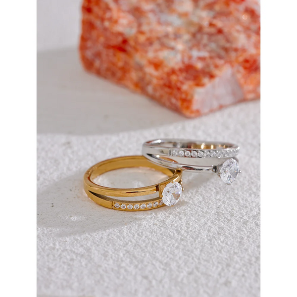 Layered Sparkle: A Cubic Zirconia Double Band Ring