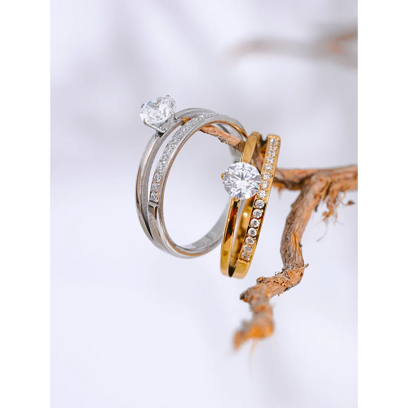 Layered Sparkle: A Cubic Zirconia Double Band Ring