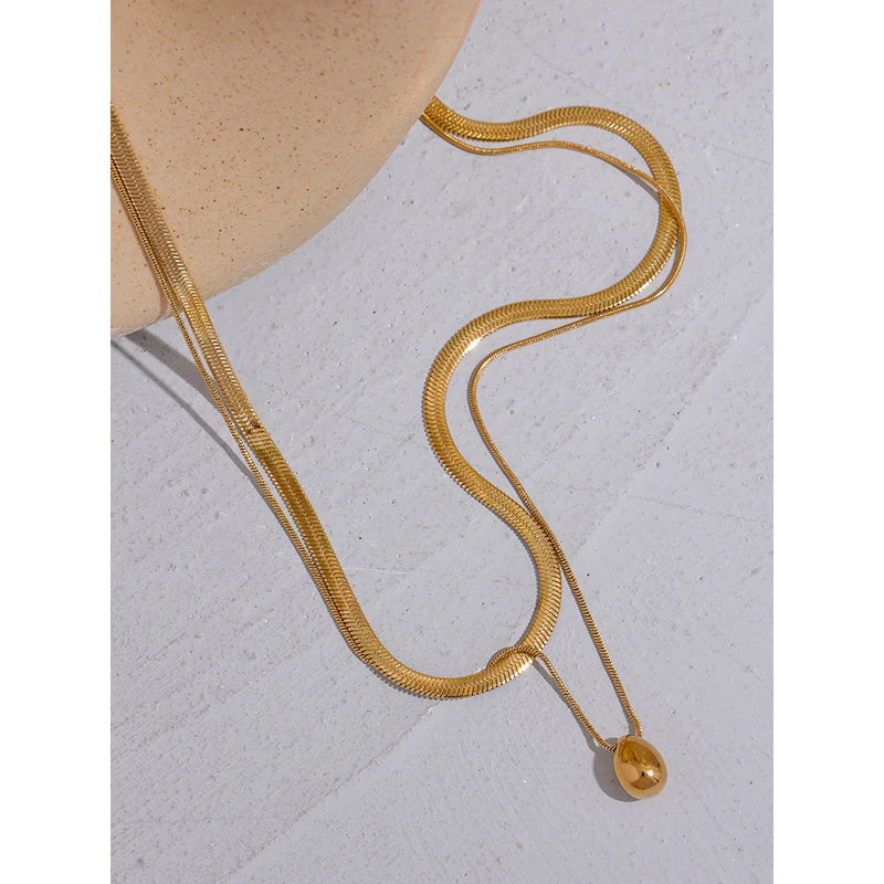 Snake Chain Double Layer Water Drop Necklace