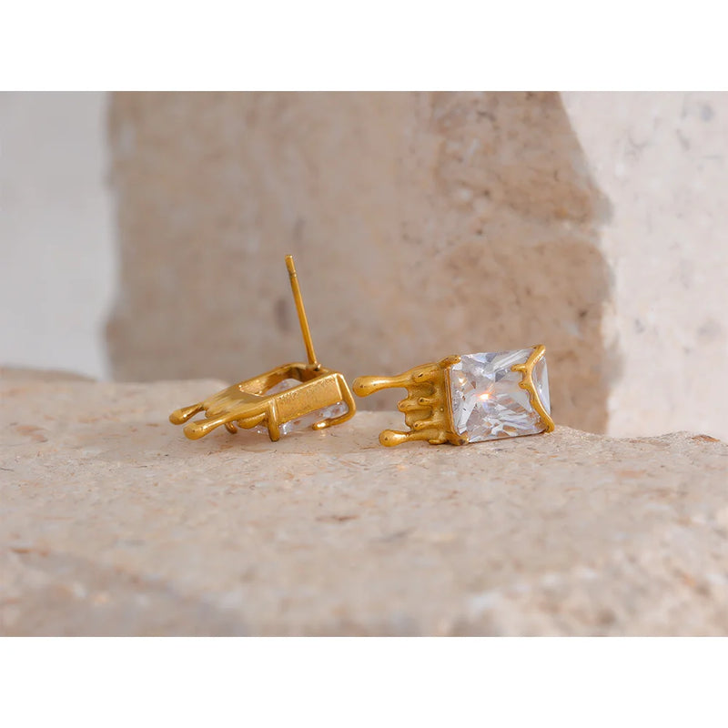 Cubic Zirconia Melted Cube Stud Earrings