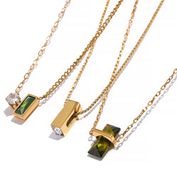 Olive Green Cubic Zirocnia simple Necklaces