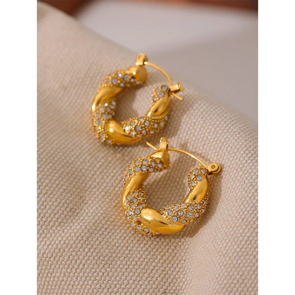 Twisted Cubic Zirconia Hoop Earrings