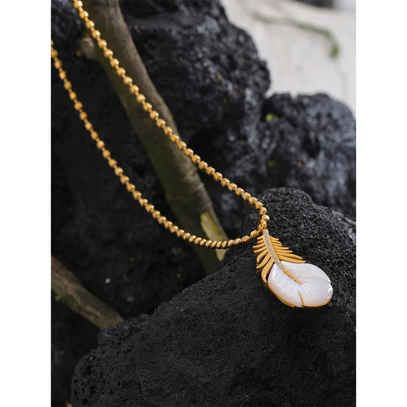 Natural Shell Feather Necklace