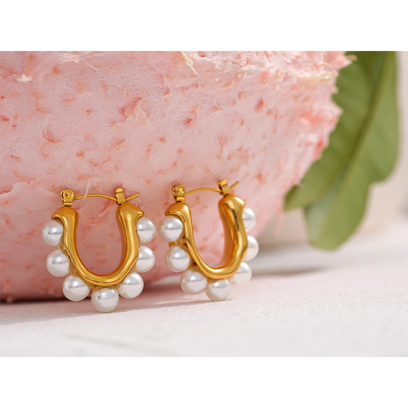 Pearls Geometric Hoop Earrings