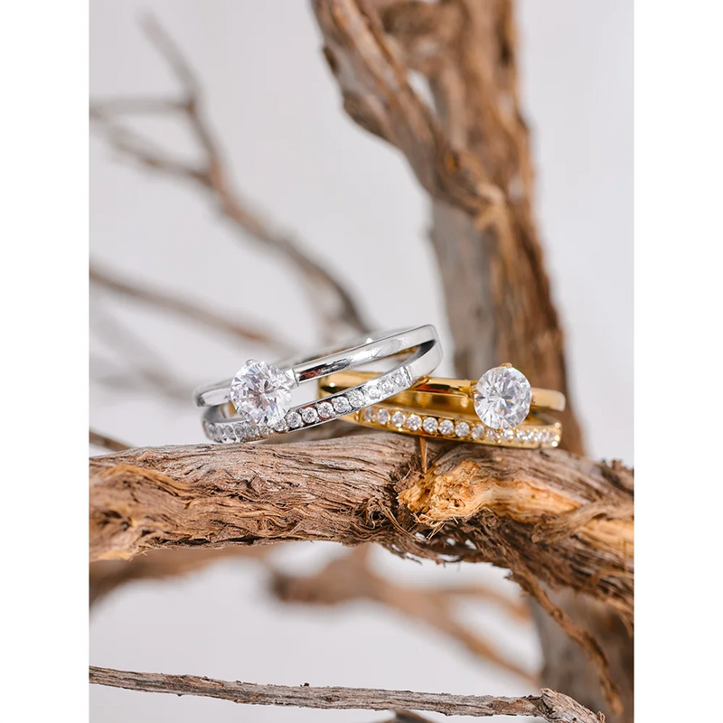 Layered Sparkle: A Cubic Zirconia Double Band Ring