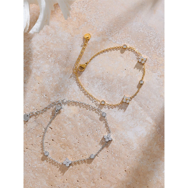 Cubic Zirconia Flower Thin Chain Bracelet