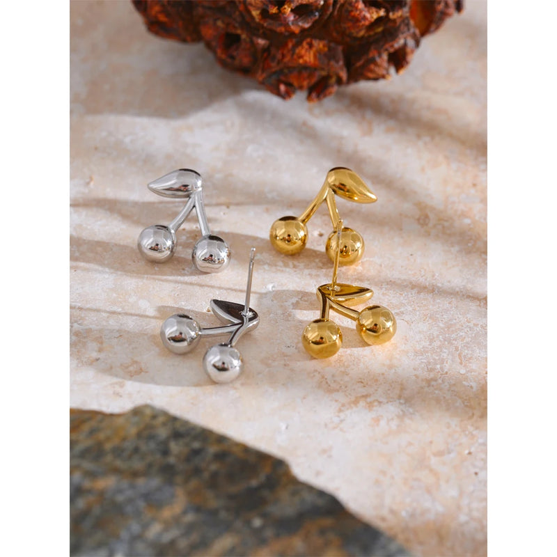 Golden Cherry Stud Earrings