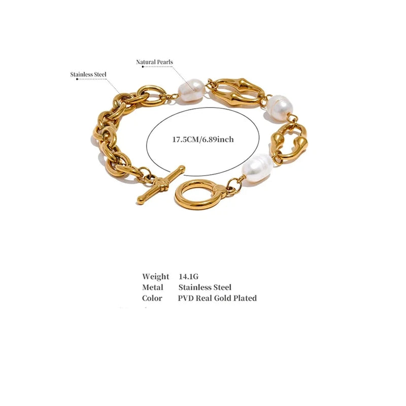 Natural Pearl Chain Toggle-Clasps Bracelet